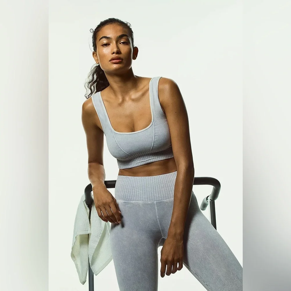 🆕 NWOT Free People Movement | Good Karma Square Neck Bra | Ice Grey *Flawed*_4